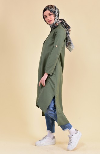 Buttons Detailed Asymmetric Tunic 1281-06 Khaki 1281-06