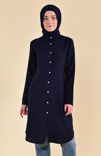 Buttoned Viscose Tunic 3158-07 Navy Blue 3158-07