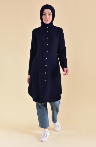 Buttoned Viscose Tunic 3158-07 Navy Blue 3158-07