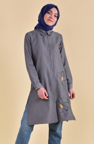 Nakışlı Tunik 8221-02 Gri Siyah