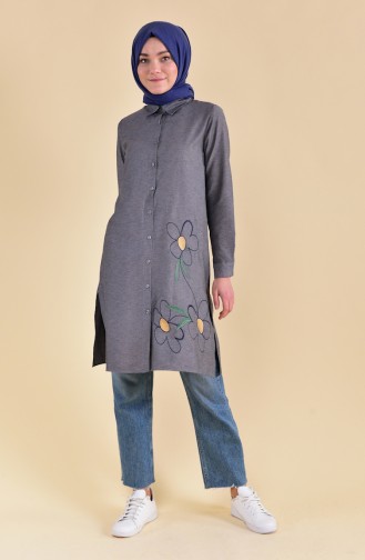 Nakışlı Tunik 8221-02 Gri Siyah