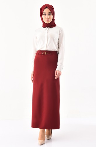 Belted Pencil Skirt 0407-02 Claret Red 0407-02