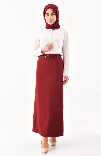 Belted Pencil Skirt 0407-02 Claret Red 0407-02
