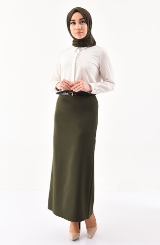 Belted Pencil Skirt 0407-05 Khaki Green 0407-05