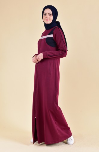 BWEST Zippered Sports Abaya 8329-03 Bordeaux 8329-03