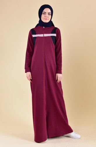 BWEST Zippered Sports Abaya 8329-03 Bordeaux 8329-03