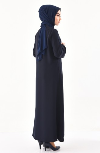 Pailletten detaillierte Abaya mit Reissverschluss 1040-02 Dunkelblau 1040-02