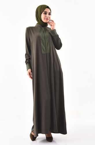 Grosse Grösse Abaya mit Patchwork  2519-03 Khaki Grün 2519-03