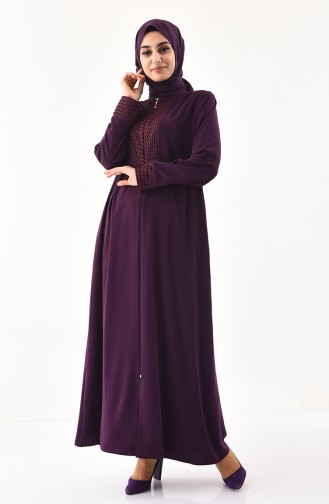 Abaya Garnie Grande Taille 2519-04 Pourpre 2519-04