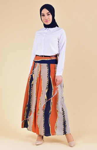 Oyya Patterned Viscose Pants Skirt 8130-02 Orange 8130-02