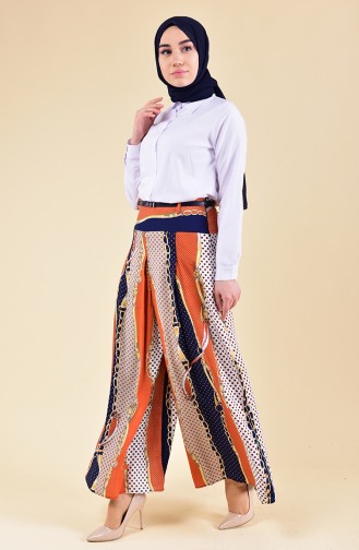 Oyya Patterned Viscose Pants Skirt 8130-02 Orange 8130-02