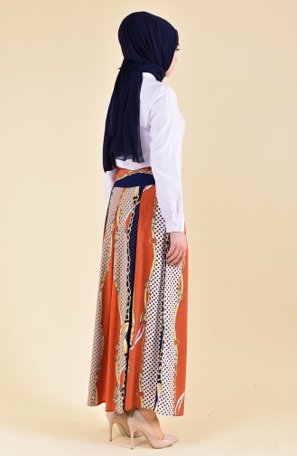 Oyya Patterned Viscose Pants Skirt 8130-02 Orange 8130-02