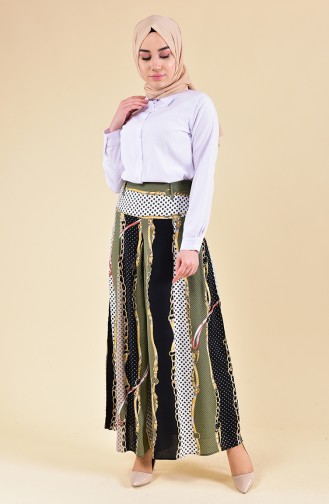 Oyya Patterned Viscose Pants Skirt 8130-03 Khaki 8130-03