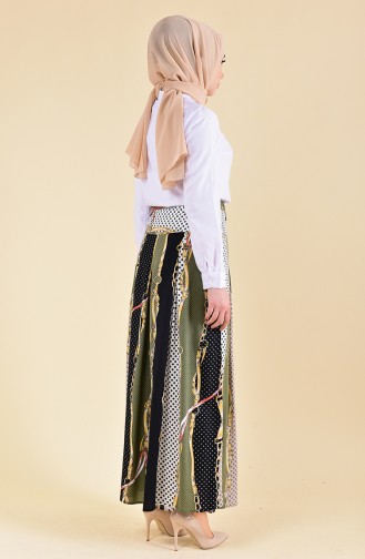 Oyya Patterned Viscose Pants Skirt 8130-03 Khaki 8130-03