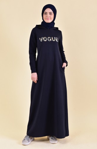 بي وست فستان رياضي بتصميم مُطبع 8323-03 لون كحلي 8323-03