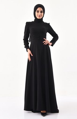فستان بتصميم حزام للخصر 1138-01 لون أسود 1138-01