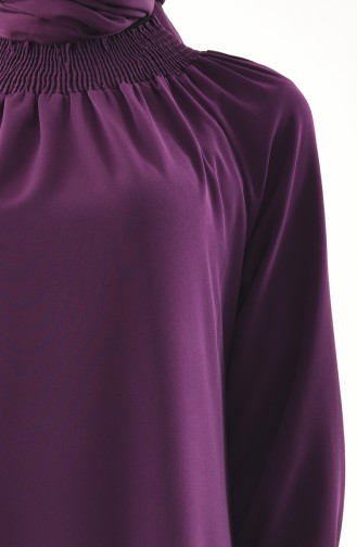فستان بتصميم مزموم عند اكمام 0274-02 لون بنفسجي 0274-02