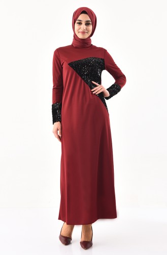 Claret Red Hijab Dress 4002-04