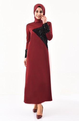 Claret Red Hijab Dress 4002-04