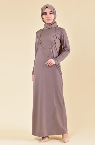 ميناهيل فستان بتصميم مُزين بقلادة 5005-04 لون بني مائل للرمادي 5005-04