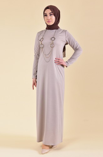 ميناهيل فستان بتصميم مُزين بقلادة 5005-06 لون بيج مائل للرمادي 5005-06