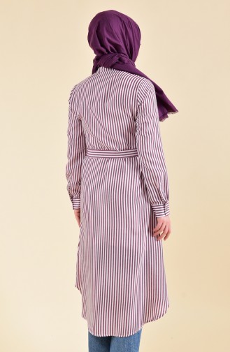 Belted Striped Long Tunic 10120-02 Cherry 10120-02