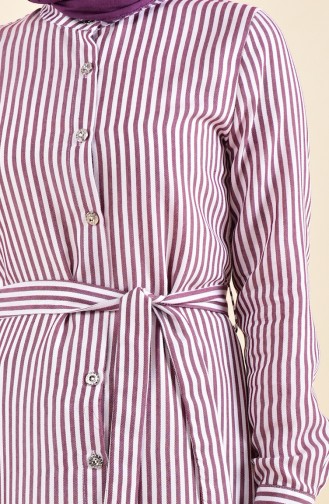 Belted Striped Long Tunic 10120-02 Cherry 10120-02