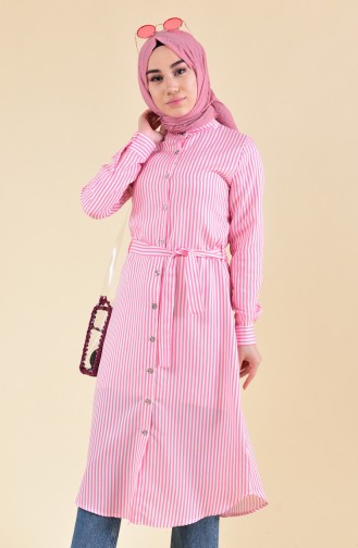 Belted Striped Long Tunic 10120-06 Dried Rose 10120-06