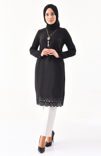 Laser Cutting Necklace Tunic 1009-02 Black 1009-02