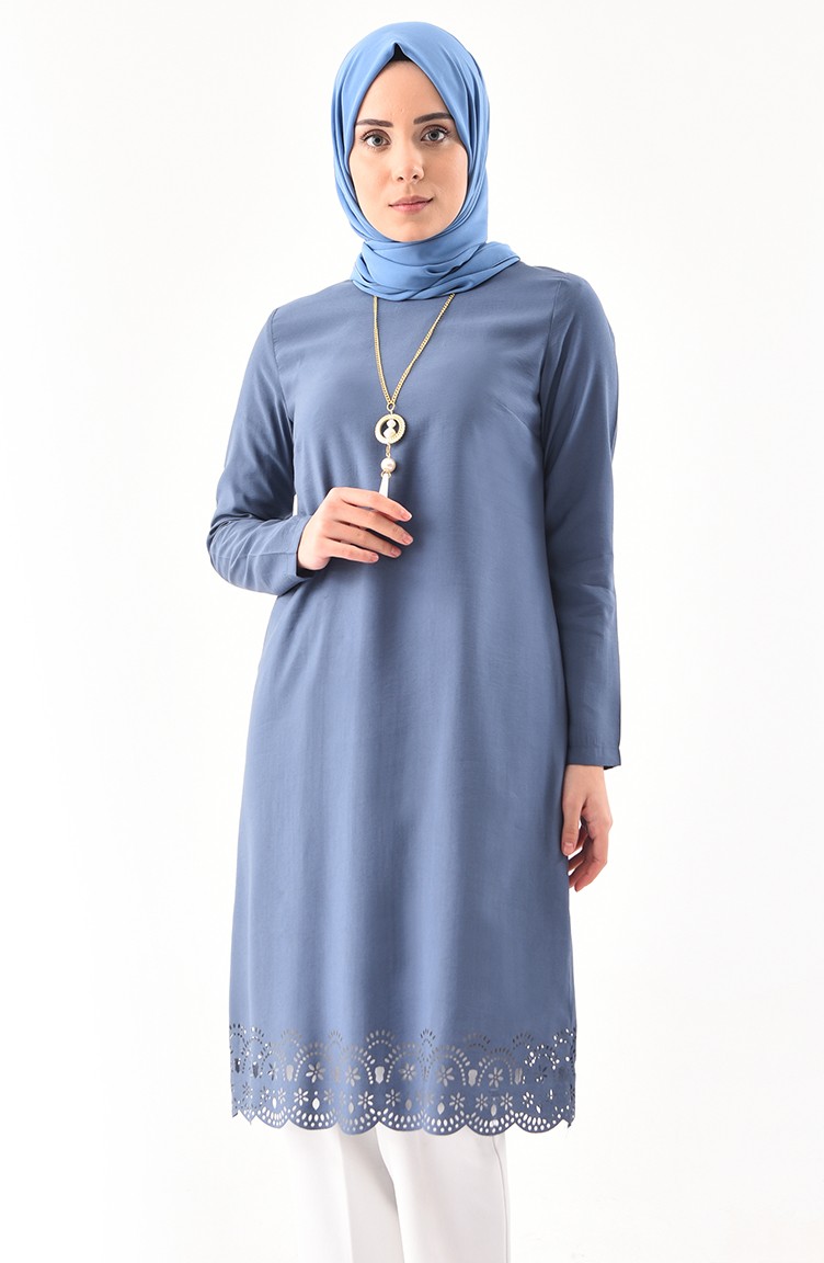 Laser Cutting Necklace Tunic 1009-03 Indigo 1009-03