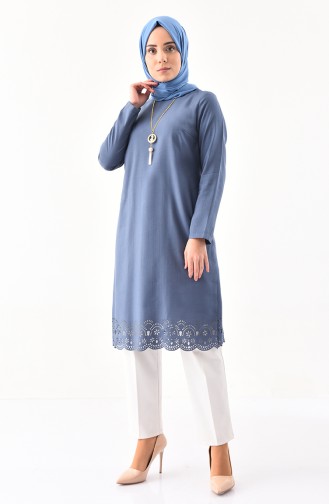 Laser Cutting Necklace Tunic 1009-03 Indigo 1009-03