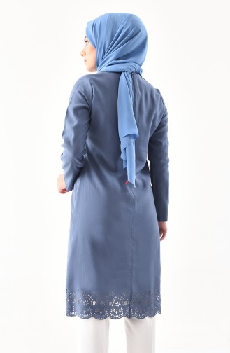 Laser Cutting Necklace Tunic 1009-03 Indigo 1009-03