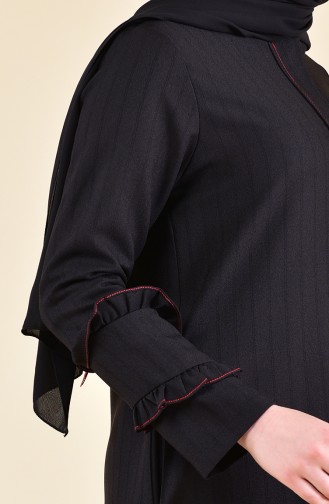 ZEN Ruffled Sleeve Zippered Abaya 0217-01 Black 0217-01