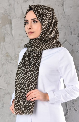 شال قطن بتصميم مُطبع 305-102 لون اخضر وبيج 305-102
