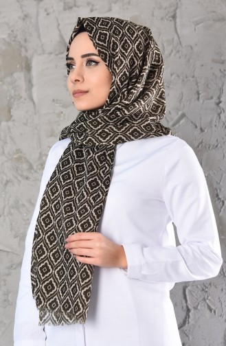 شال قطن بتصميم مُطبع 305-102 لون اخضر وبيج 305-102