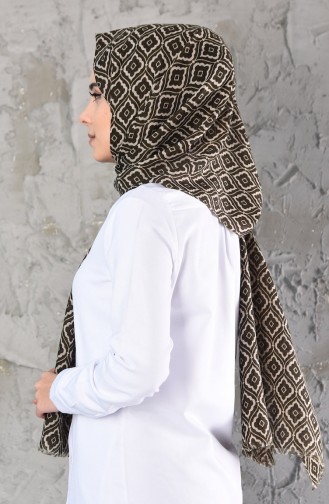 شال قطن بتصميم مُطبع 305-102 لون اخضر وبيج 305-102