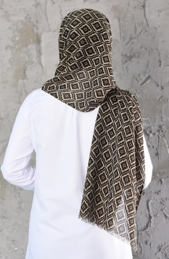 شال قطن بتصميم مُطبع 305-102 لون اخضر وبيج 305-102