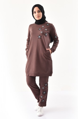 بي وست بدلة رياضية بتصميم مُطبع 9006-04 لون بني 9006-04