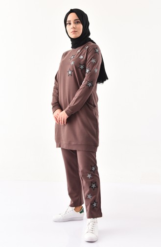 بي وست بدلة رياضية بتصميم مُطبع 9006-04 لون بني 9006-04