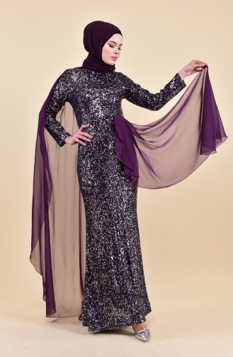 Sequined Evening Dress 6157-01 Purple 6157-01