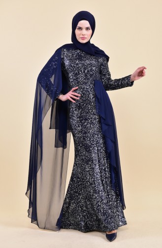 Robe de Soirée a Paillettes 6157-04 Bleu Marine 6157-04