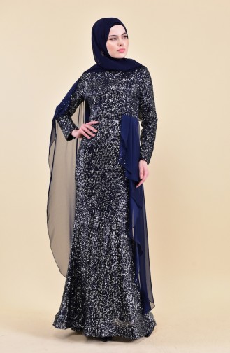 Robe de Soirée a Paillettes 6157-04 Bleu Marine 6157-04