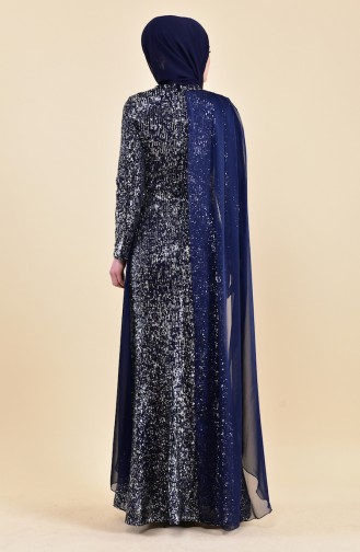 Robe de Soirée a Paillettes 6157-04 Bleu Marine 6157-04