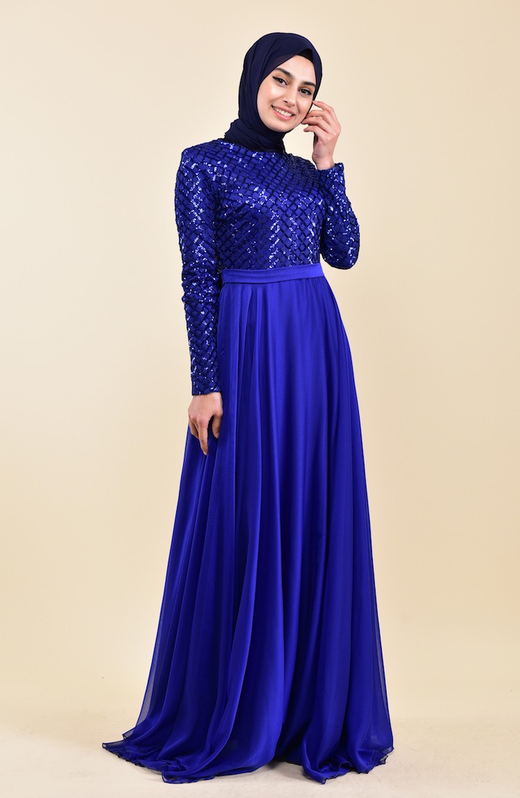 Robe de Soir?�e a Paillettes 8127-12 Bleu Roi 8127-12 | Sefamerve