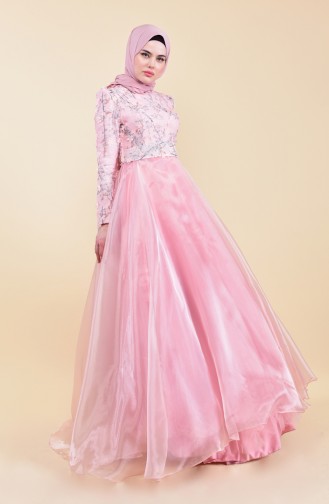 Pink Hijab Evening Dress 7044-02