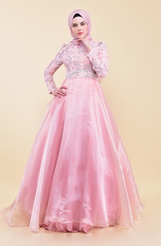 Blumeappliziertes Abendkleid 7044-02 Pink 7044-02