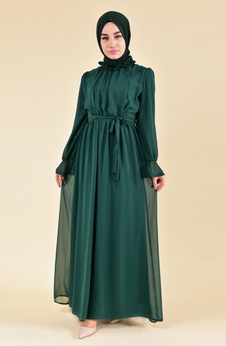 BURUN    Sleeve Elastic Dress 81594-04 Emerald Green 81594-04