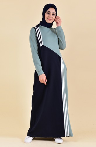 Şeritli Spor Elbise 9025-01 Çağla Yeşili Lacivert 9025-01