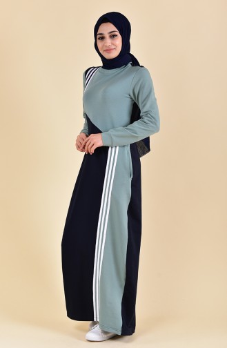 Şeritli Spor Elbise 9025-01 Çağla Yeşili Lacivert 9025-01