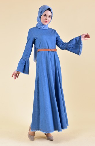 Kemerli Kot Elbise 1963-02 Kot Mavi